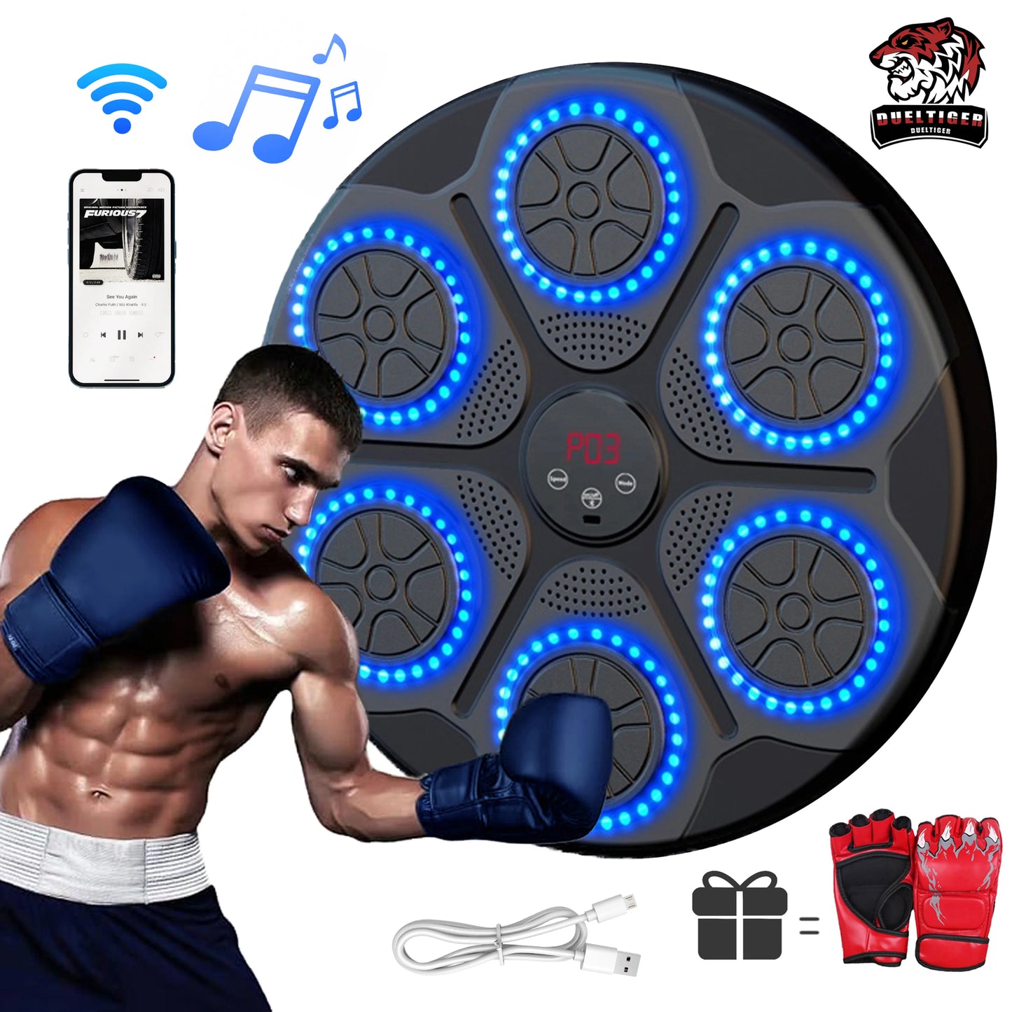 Machine de boxe musicale intelligente, Bluetooth, mural, entraîneur de boxe musicale, gymnastique à domicile, équipement de boxe électronique, cible, poinçonnage